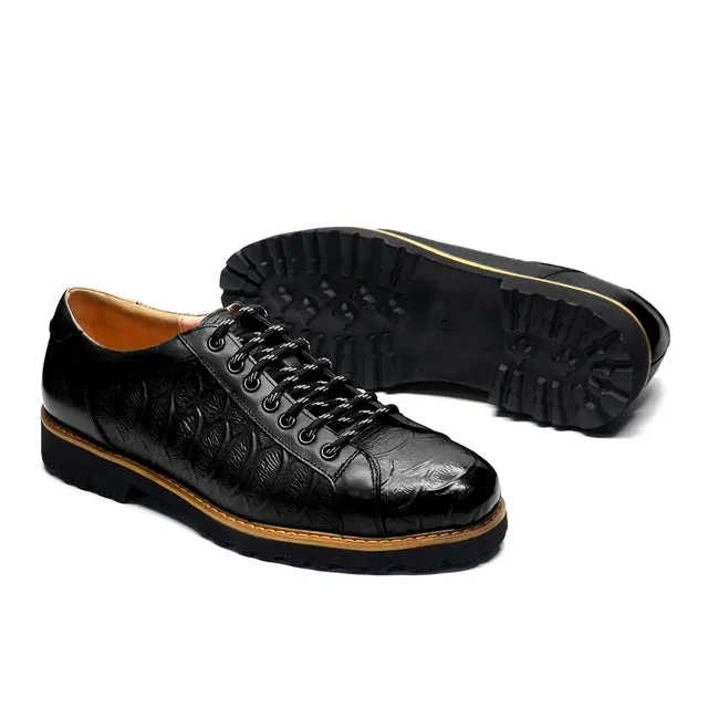 Crocodile Pattern Lace-Up Leather Shoes