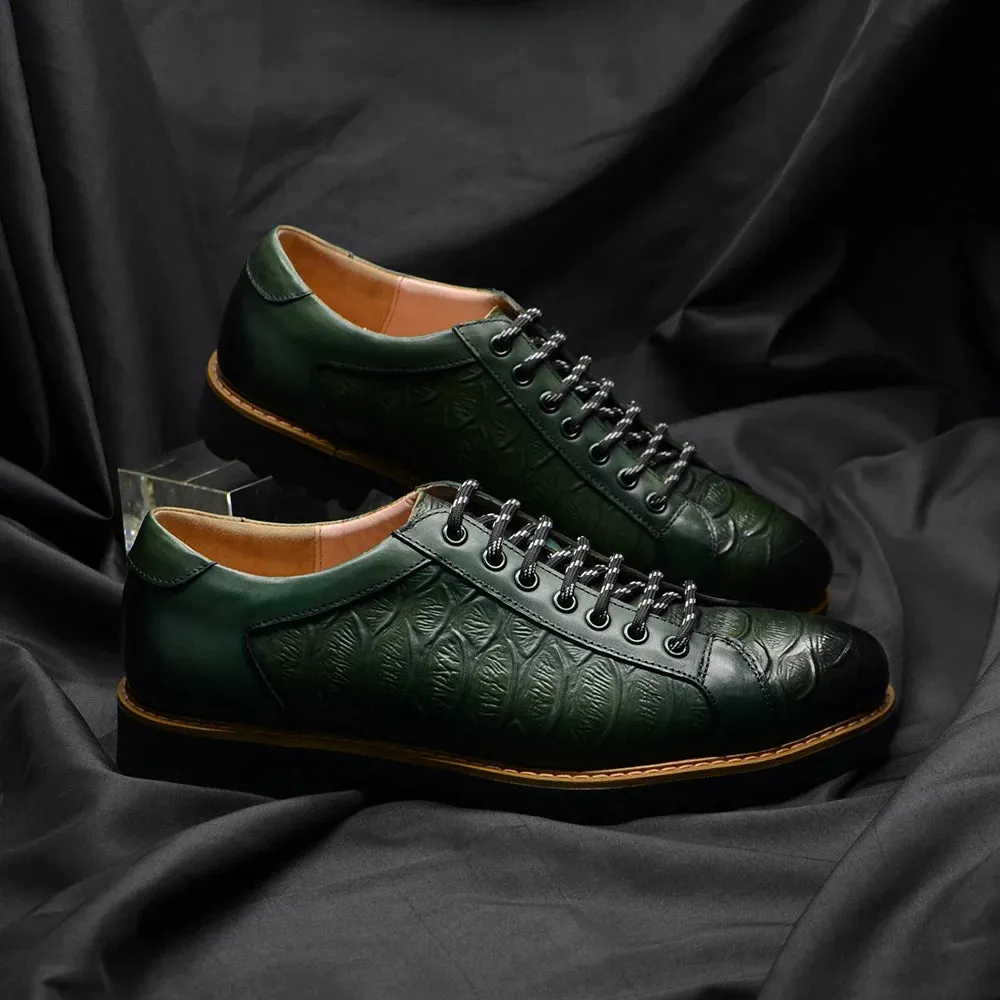 Crocodile Pattern Lace-Up Leather Shoes