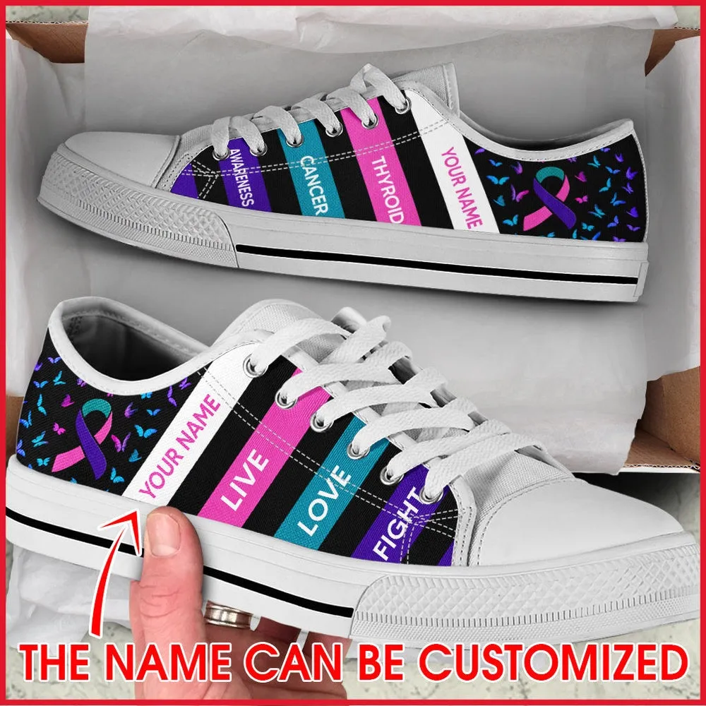 Custom Breast Cancer Shoes, Thyroid Cancer Shoes Plaid Low Top Shoes