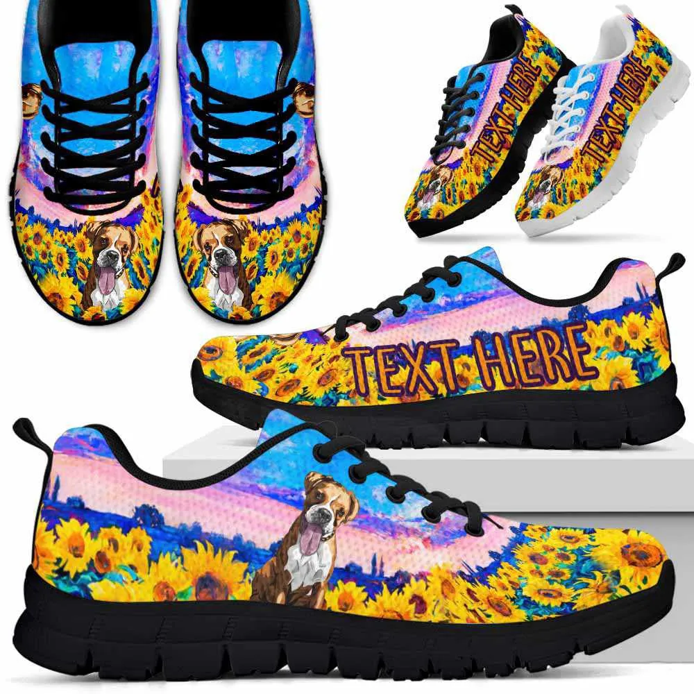 Custom Name Boxer Sneaker, Boxer Sunflower Sky Sneakers Running Shoes, Best Running Shoes