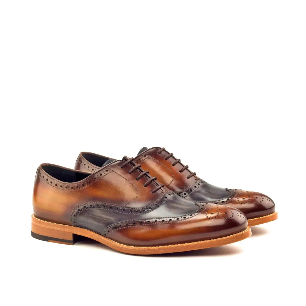 DapperFam Aeron in Cognac / Grey Men's Hand-Painted Patina Full Brogue