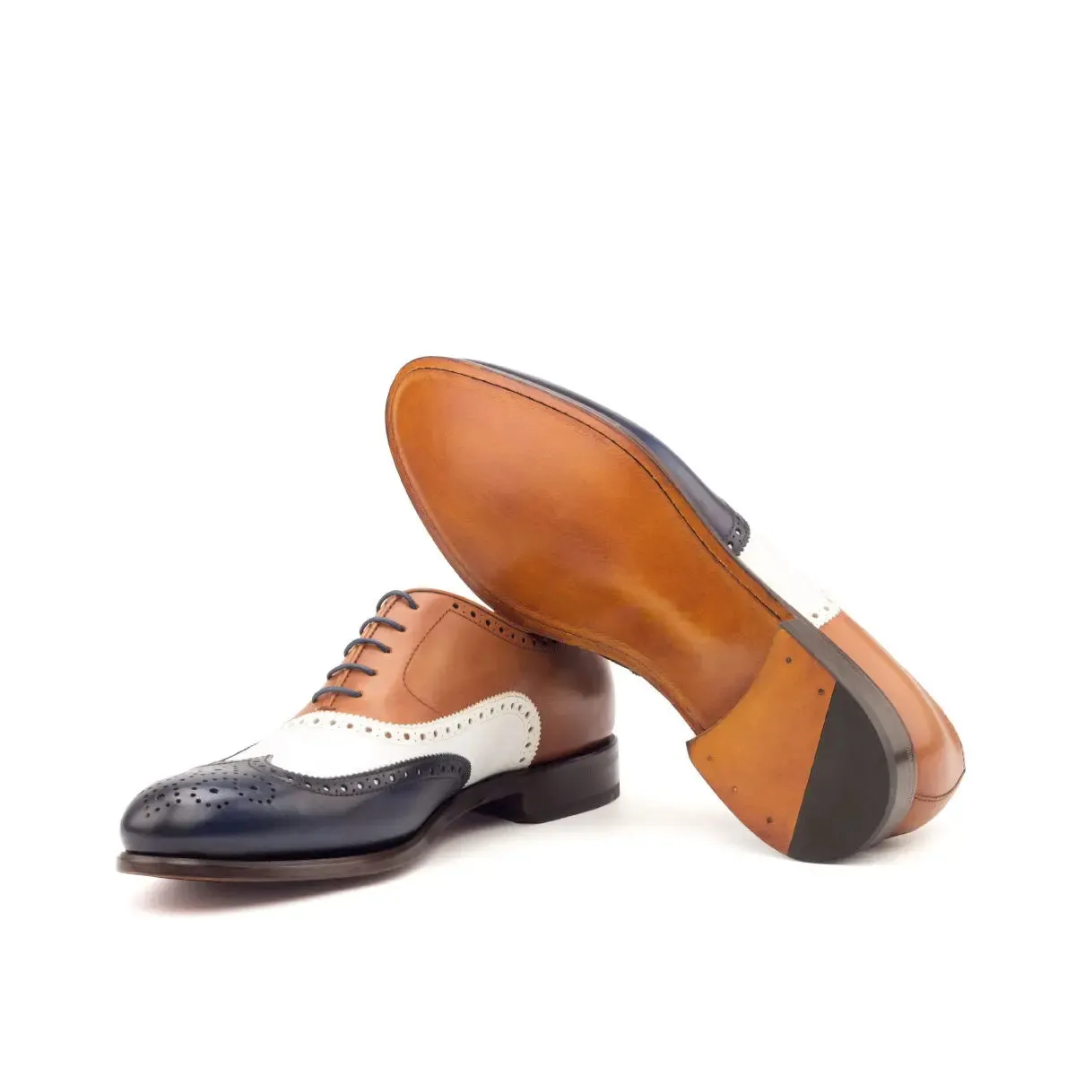 DapperFam Aeron in Navy / White / Cognac Men's Italian Leather Full Brogue