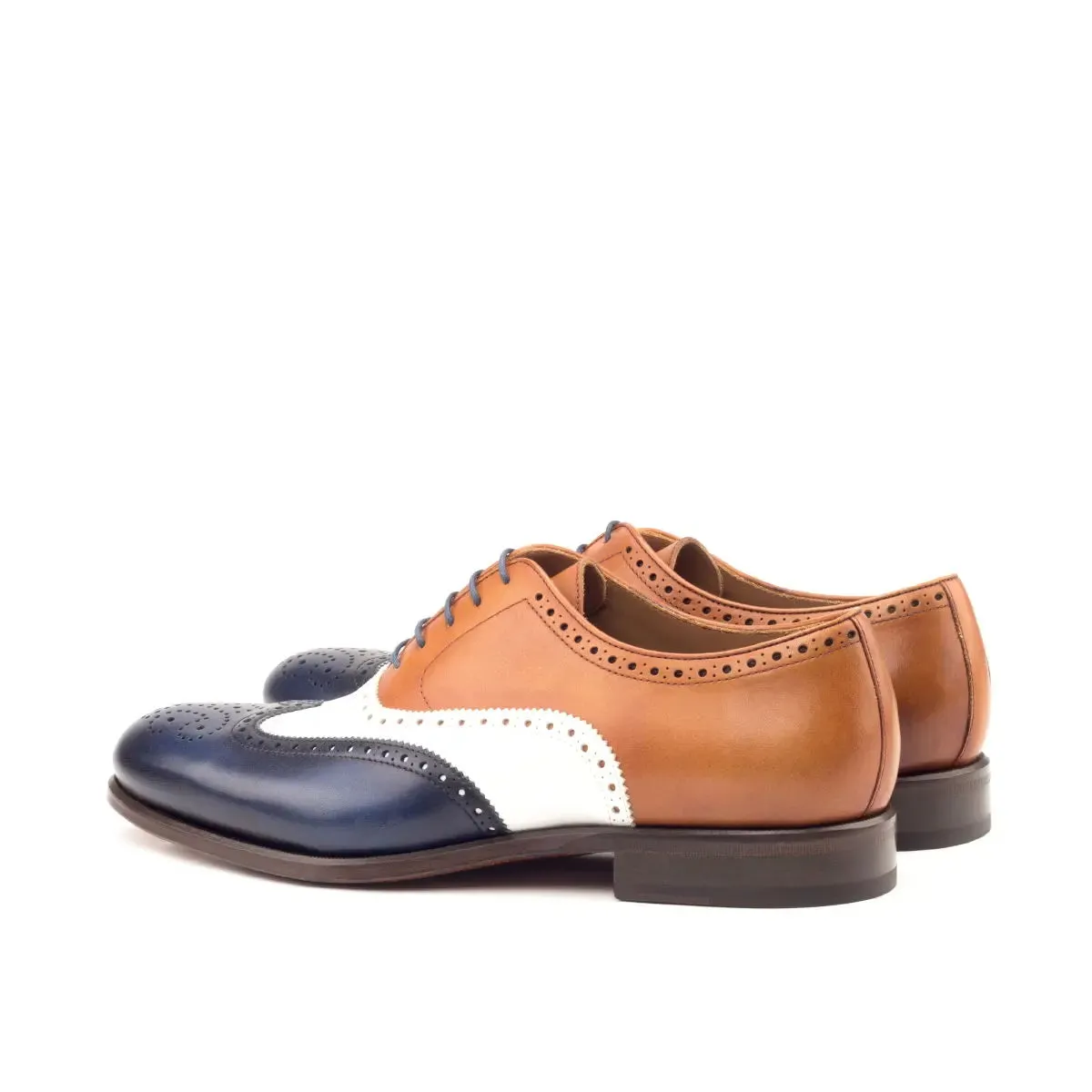 DapperFam Aeron in Navy / White / Cognac Men's Italian Leather Full Brogue