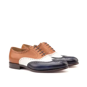 DapperFam Aeron in Navy / White / Cognac Men's Italian Leather Full Brogue