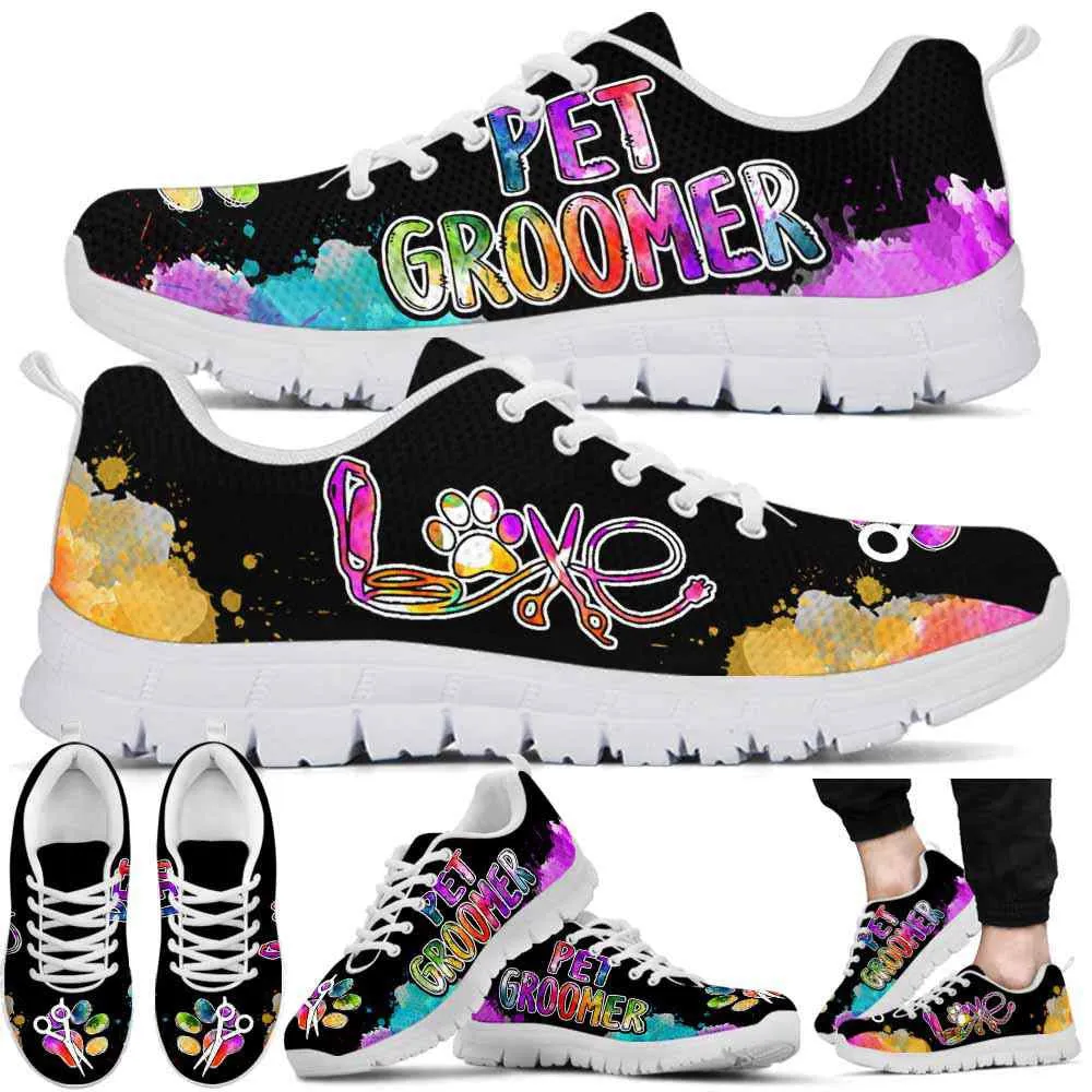 Dog Groomer Sneaker, Pet Groomer Colorful Watercolor Sneakers Shoes, Best Running Shoes, Unique Gifts For Dog Lovers