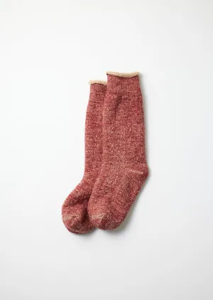 Double Face Crew Socks - Red/Brown