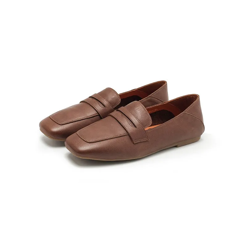 Dwarves Leather Penny Loafers for Women in Brown/Khaki/Beige/Coffee