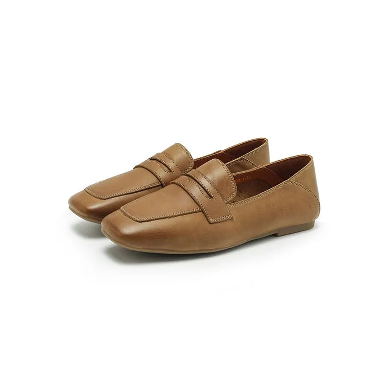 Dwarves Leather Penny Loafers for Women in Brown/Khaki/Beige/Coffee