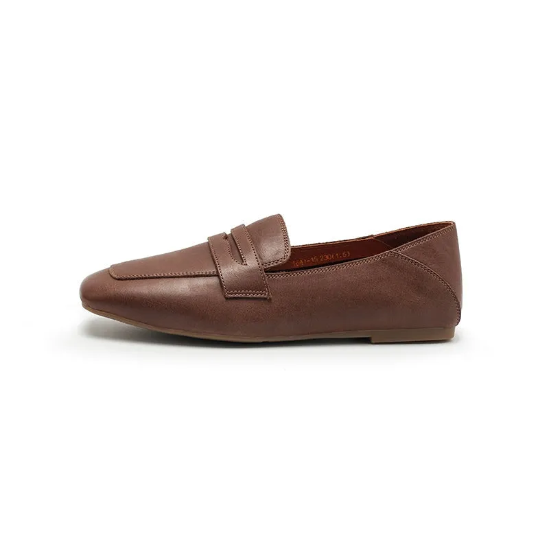 Dwarves Leather Penny Loafers for Women in Brown/Khaki/Beige/Coffee