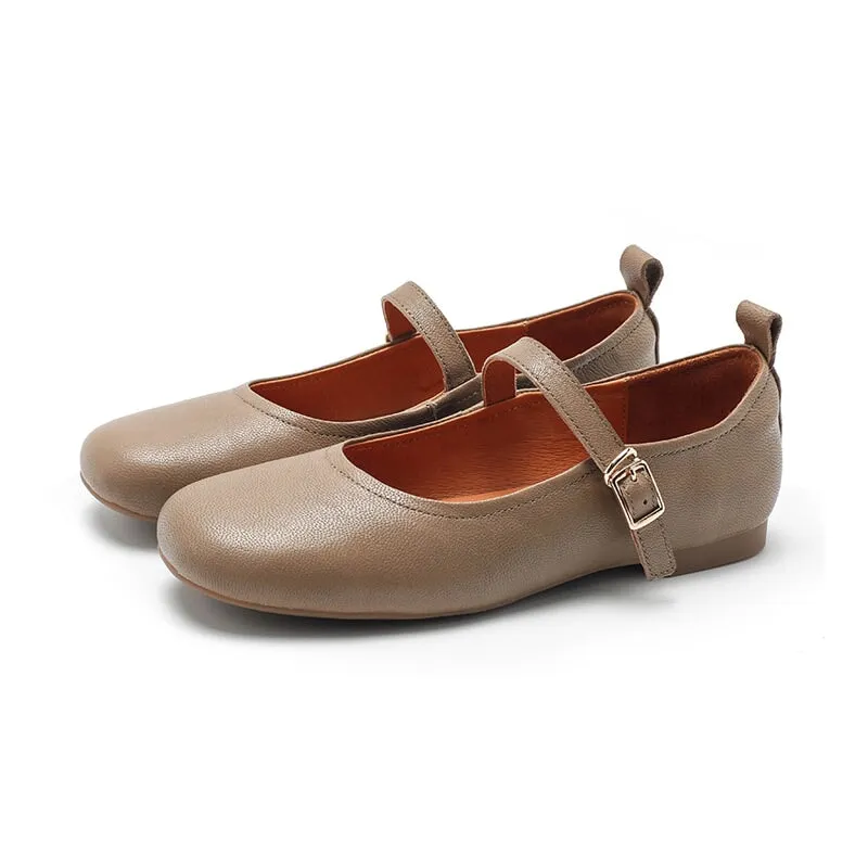 Dwarves Vegetable Tanned Sheepskin Womens Michaela Mary Jane Flats in Gray/Brown/Beige/Black/Light Brown