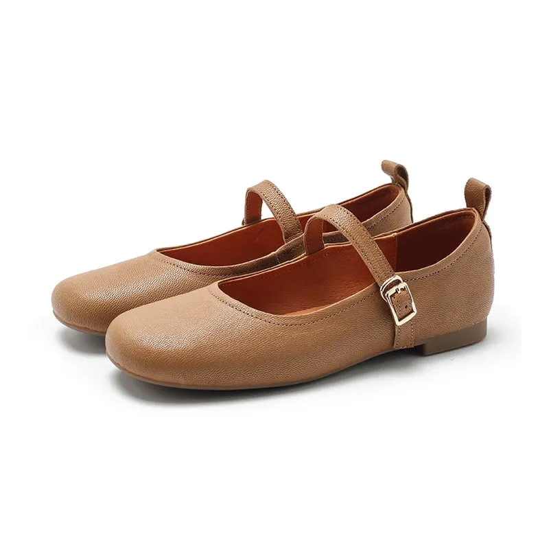 Dwarves Vegetable Tanned Sheepskin Womens Michaela Mary Jane Flats in Gray/Brown/Beige/Black/Light Brown