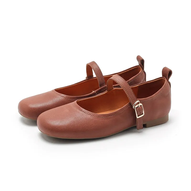 Dwarves Vegetable Tanned Sheepskin Womens Michaela Mary Jane Flats in Gray/Brown/Beige/Black/Light Brown