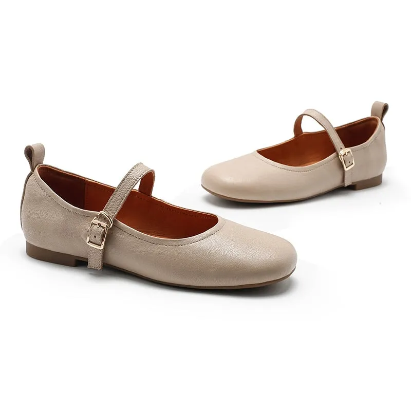 Dwarves Vegetable Tanned Sheepskin Womens Michaela Mary Jane Flats in Gray/Brown/Beige/Black/Light Brown