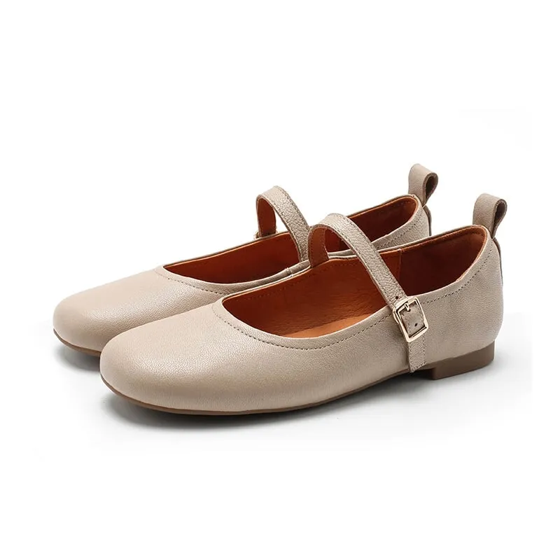 Dwarves Vegetable Tanned Sheepskin Womens Michaela Mary Jane Flats in Gray/Brown/Beige/Black/Light Brown