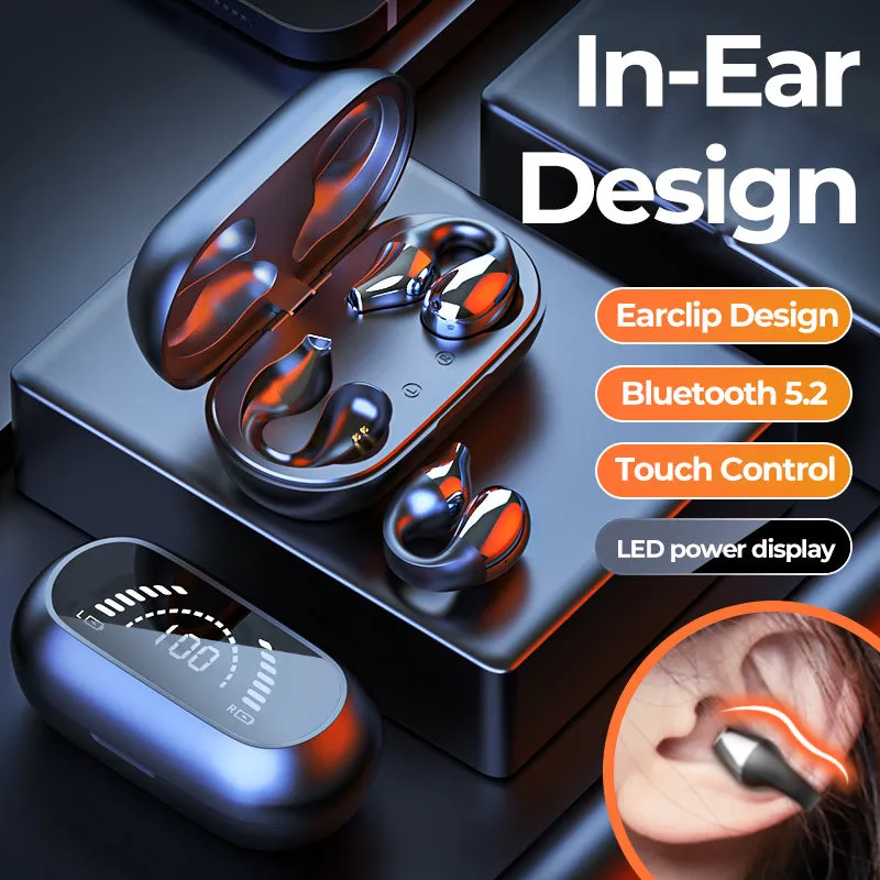 Ear Clip Bone Conduction Headphone Bluetooth 5.2 HIFI Wireless Earphone Touch Handsfree Sports Noise Cancelling Headset With Mic | Brodtica.com