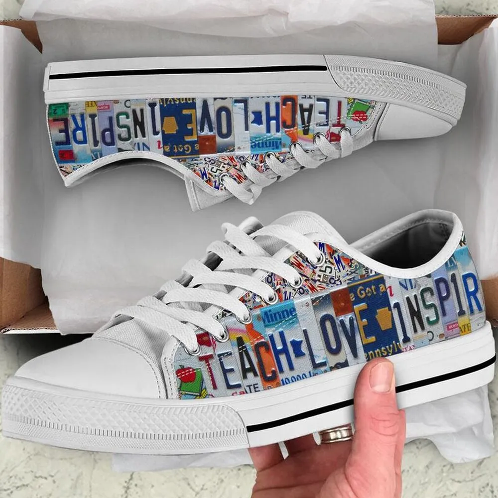 Elementary Teacher Inspire License Plates Low Top Shoes, Teacher Shoes, Low Top Sneakers