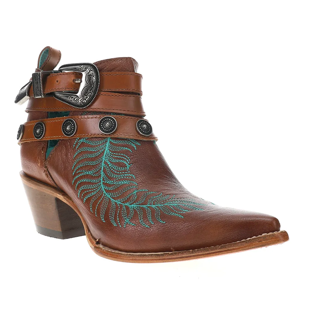 Embroidered Concho Harness Pointed Toe Ankle Cowboy Booties