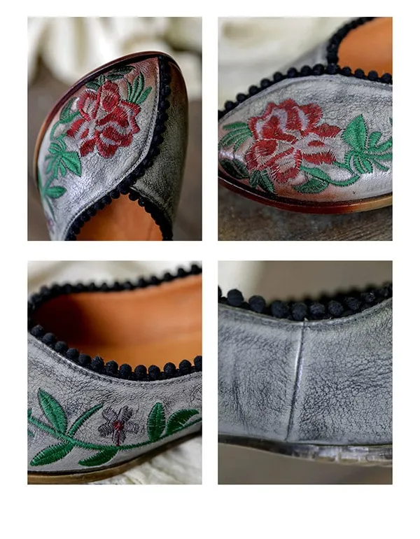 Embroidered Low-Heeled Vintage Ethnic Shoes