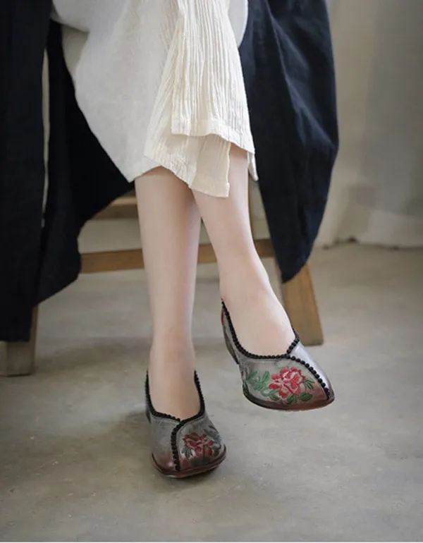 Embroidered Low-Heeled Vintage Ethnic Shoes