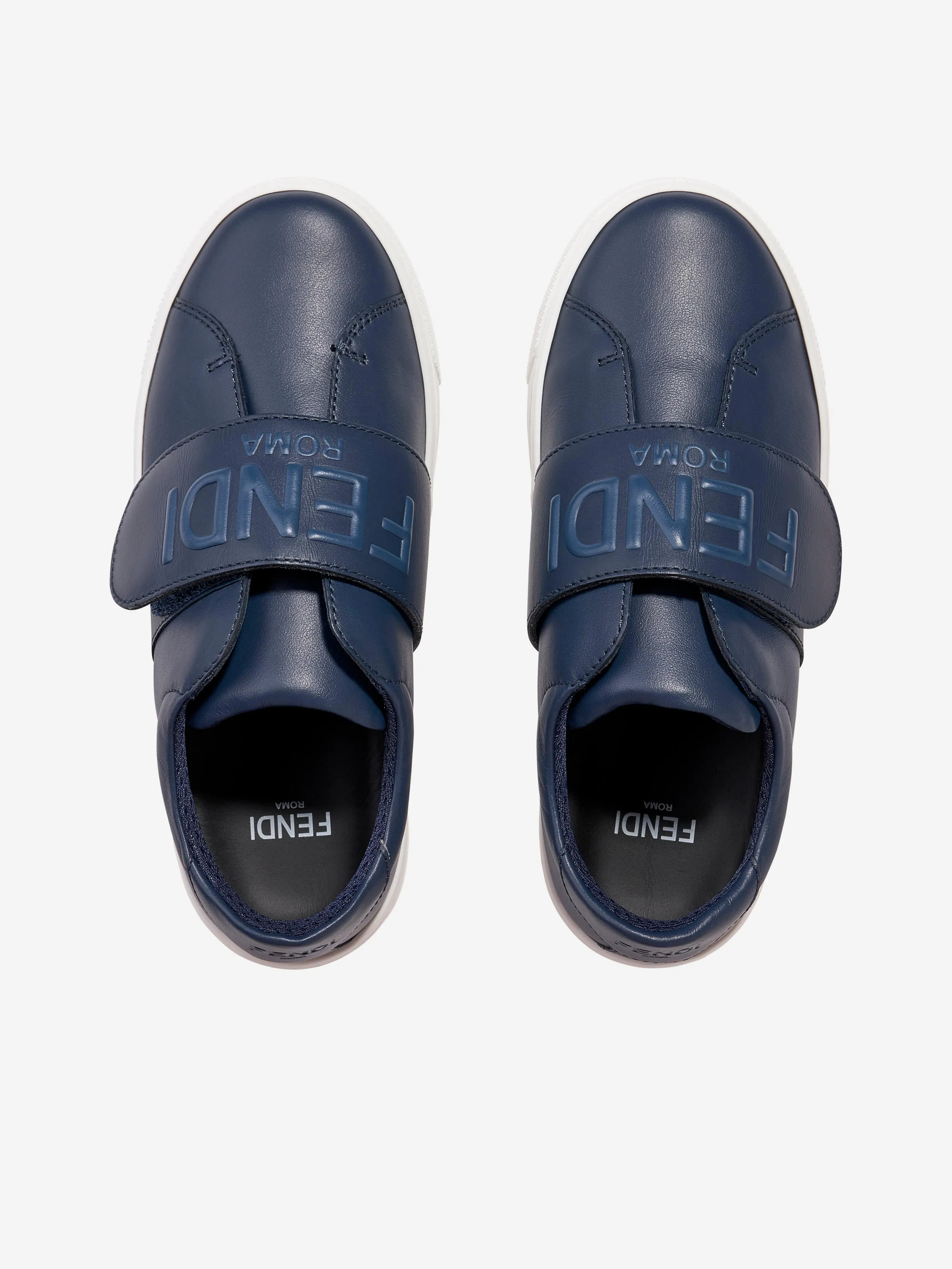 Fendi Kids Leather Logo Trainers in Navy