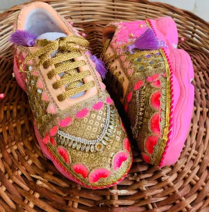 FUNKY N TRENDY pink sneakers for brides /bridesmaids / sneakers for bridesmaids/ handcrafted sneakers/ pink and gold sneakers / bridal sneakers / bridesmaid sneakers/ gold sneakers / pink sneakers