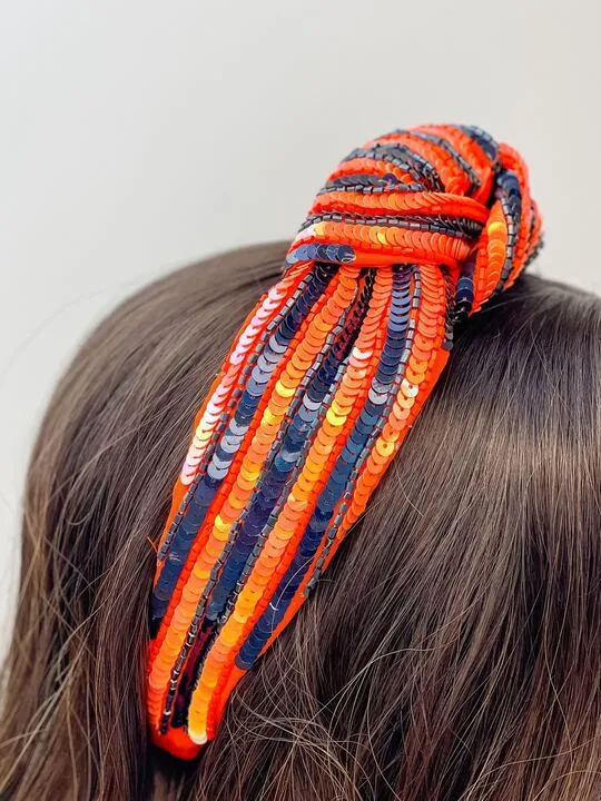 Game Day Sequin Headbands - Navy Blue & Orange