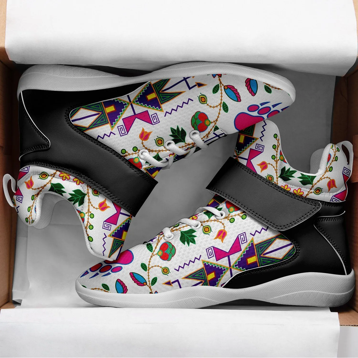 Geometric Floral Fall White Ipottaa Basketball / Sport High Top Shoes - White Sole