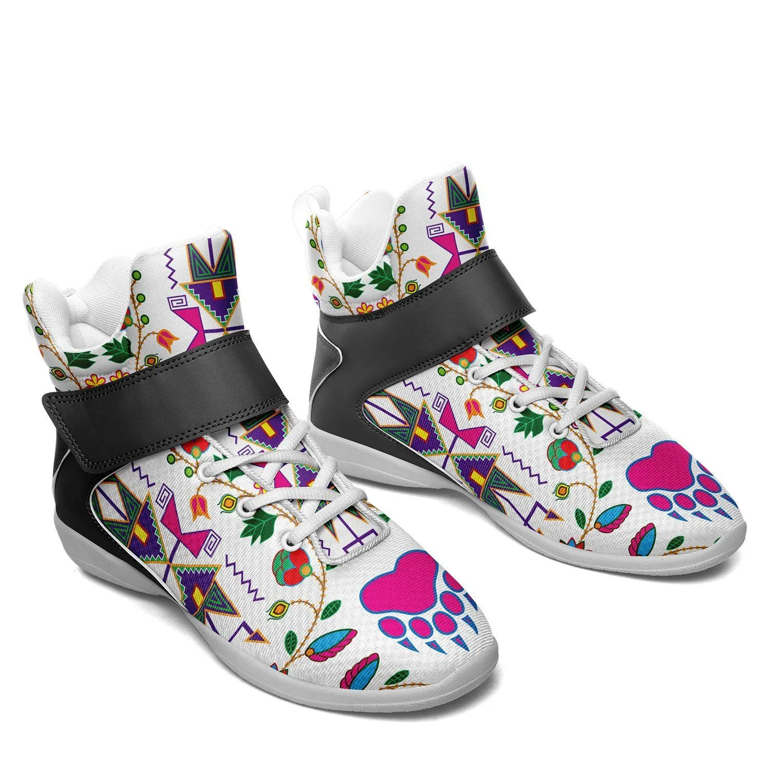 Geometric Floral Fall White Ipottaa Basketball / Sport High Top Shoes - White Sole