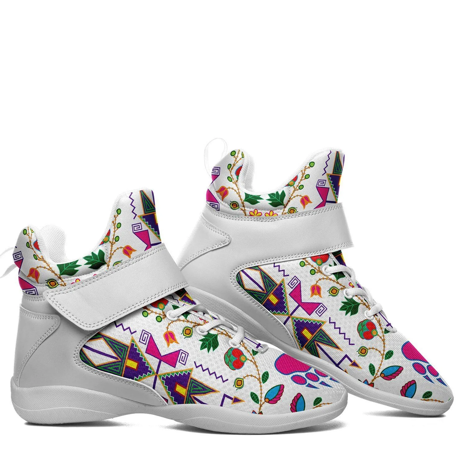 Geometric Floral Fall White Ipottaa Basketball / Sport High Top Shoes - White Sole