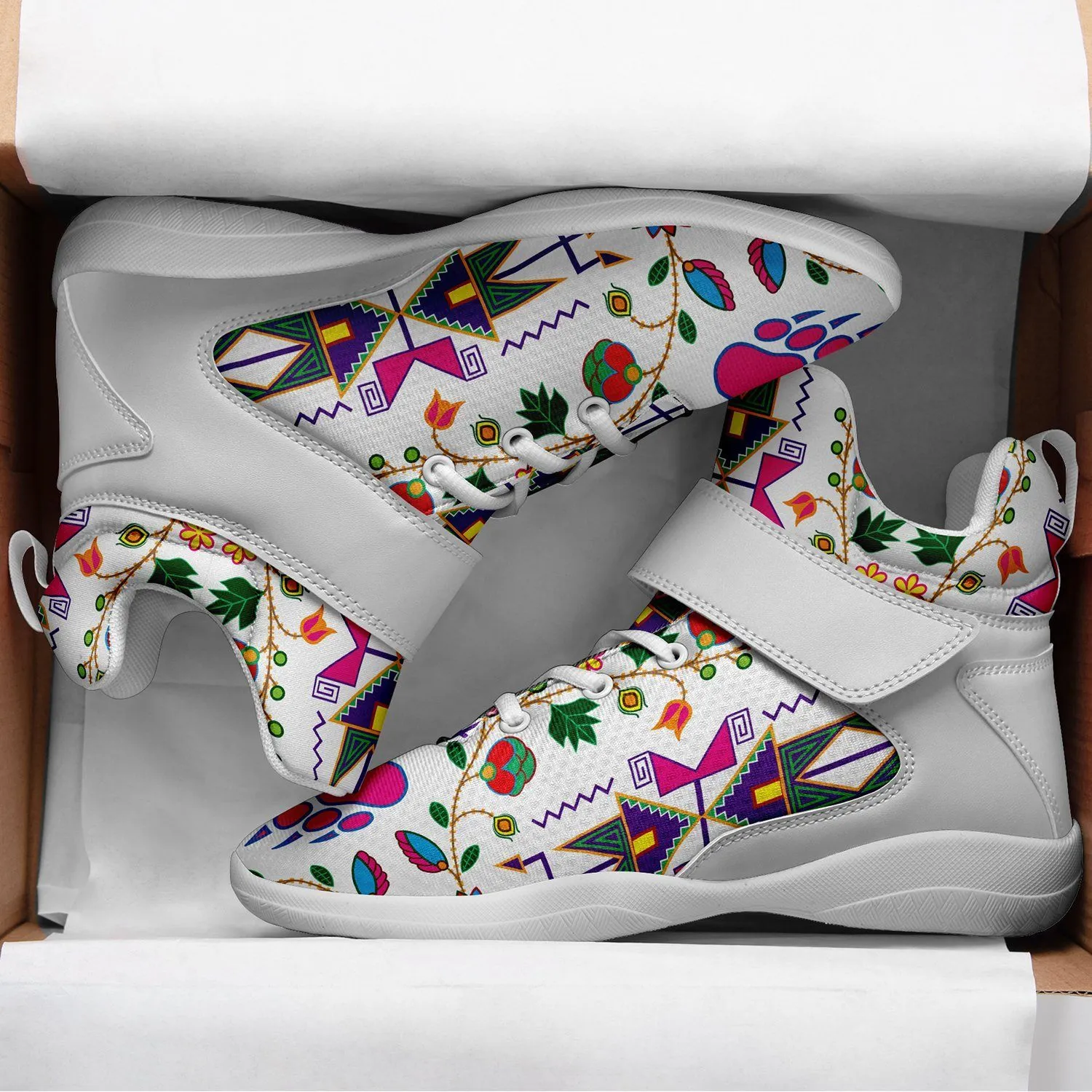 Geometric Floral Fall White Ipottaa Basketball / Sport High Top Shoes - White Sole