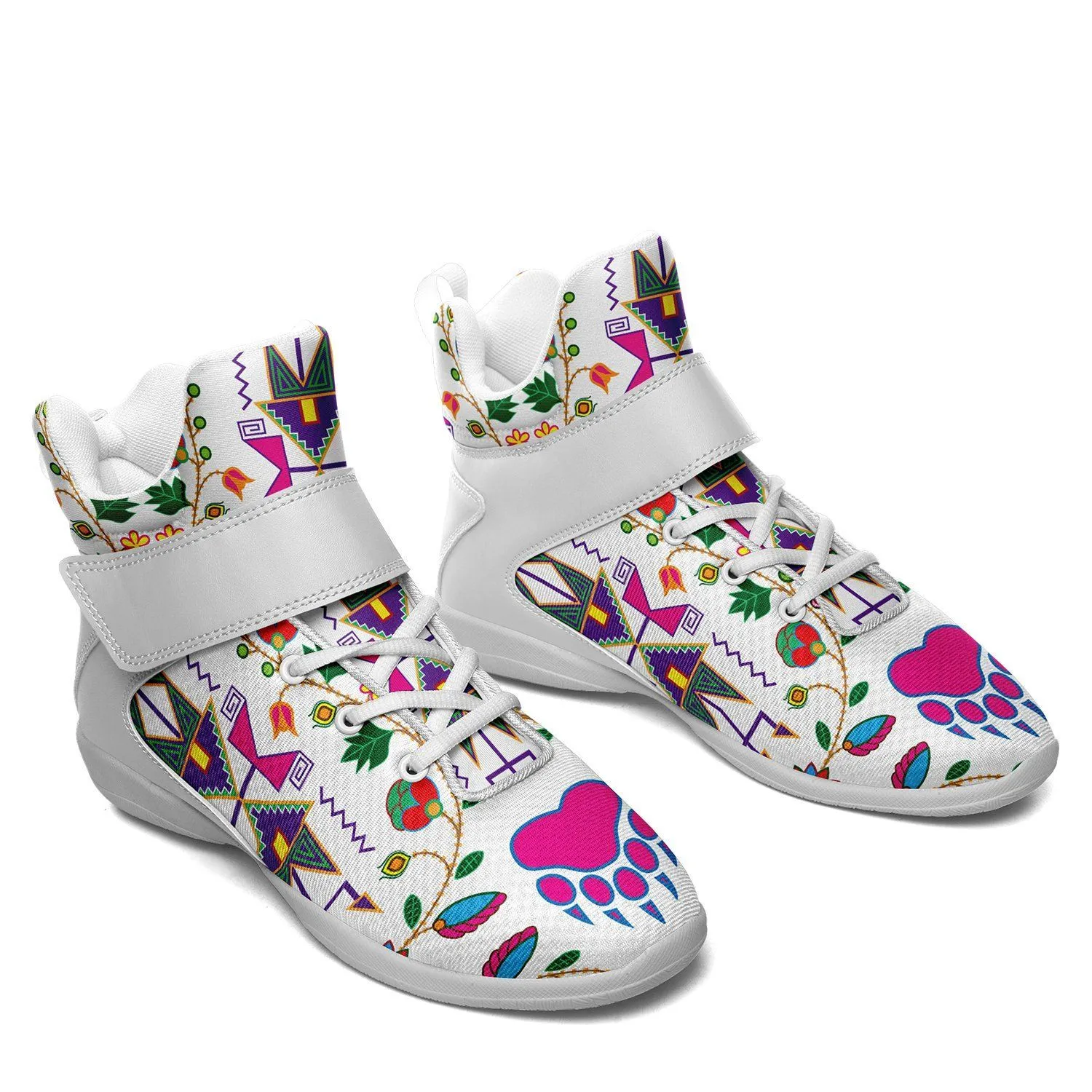 Geometric Floral Fall White Ipottaa Basketball / Sport High Top Shoes - White Sole