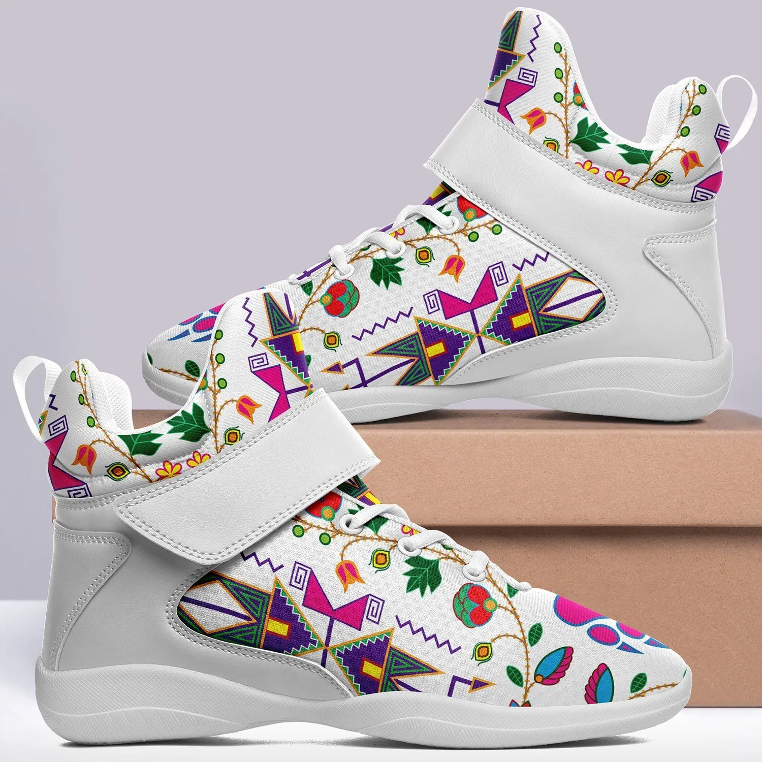 Geometric Floral Fall White Ipottaa Basketball / Sport High Top Shoes - White Sole