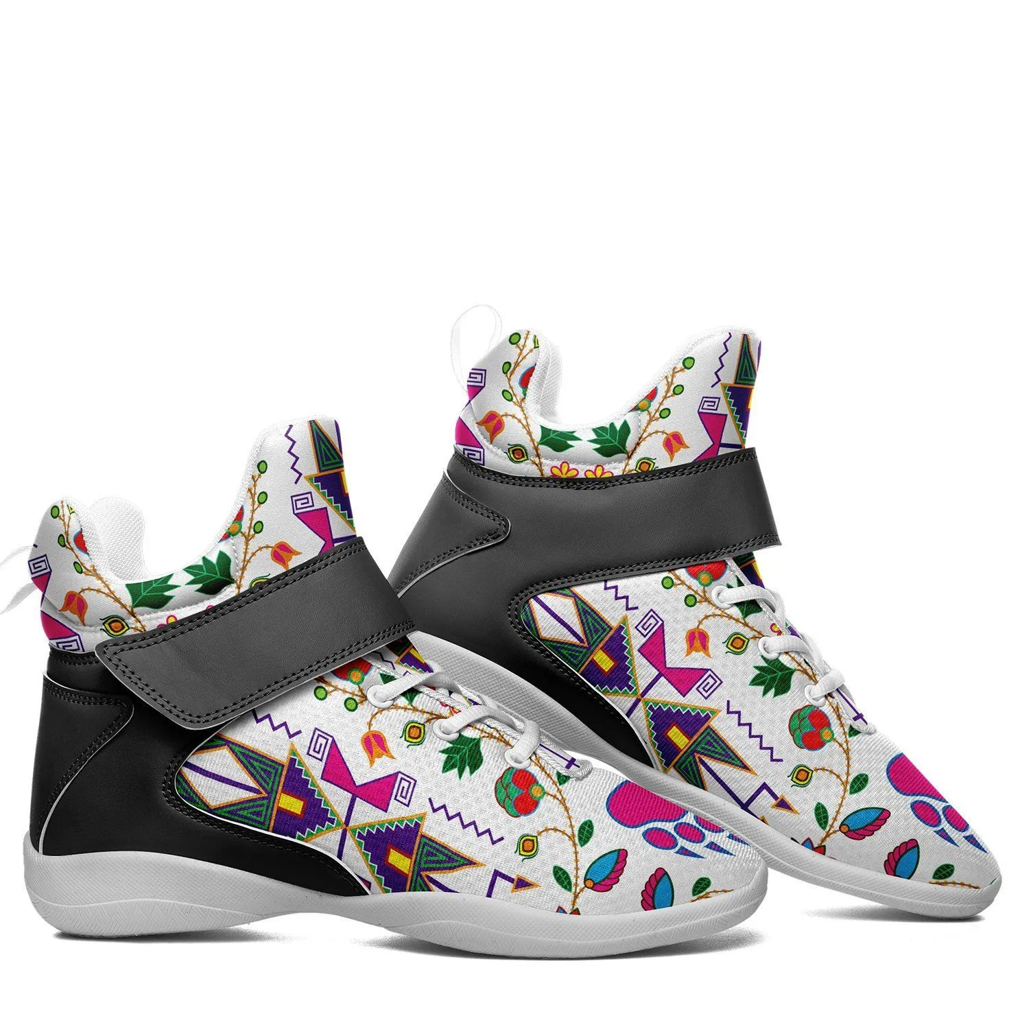 Geometric Floral Fall White Ipottaa Basketball / Sport High Top Shoes - White Sole