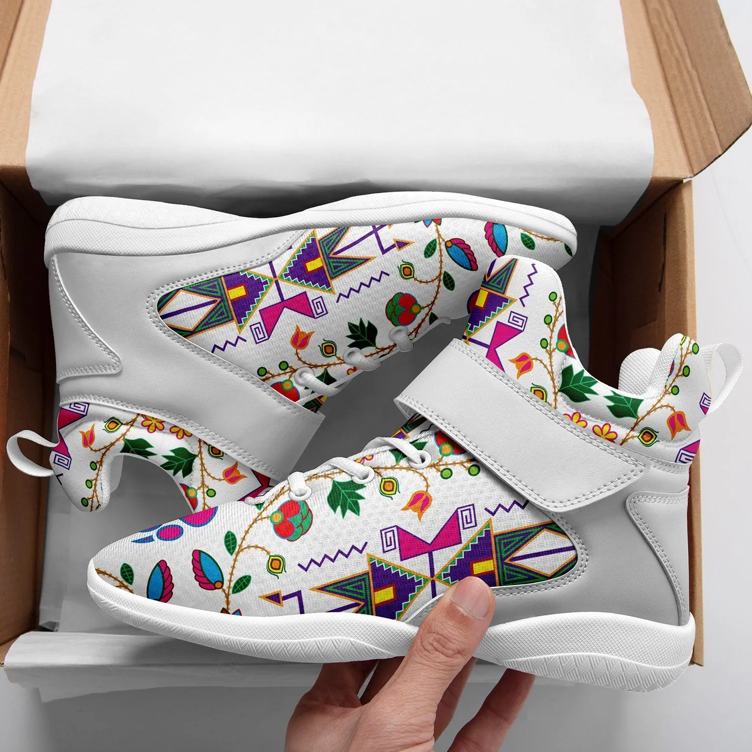 Geometric Floral Fall White Ipottaa Basketball / Sport High Top Shoes - White Sole