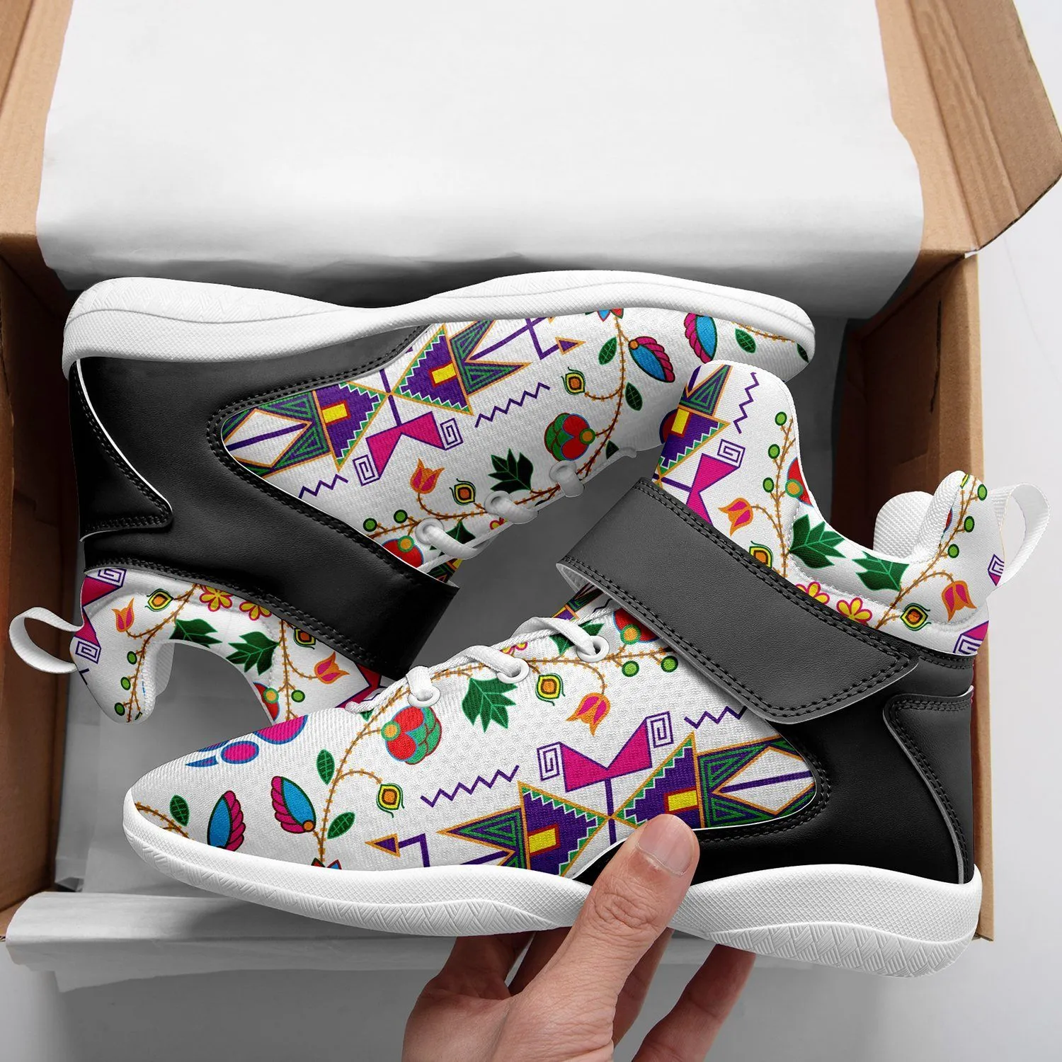 Geometric Floral Fall White Ipottaa Basketball / Sport High Top Shoes - White Sole