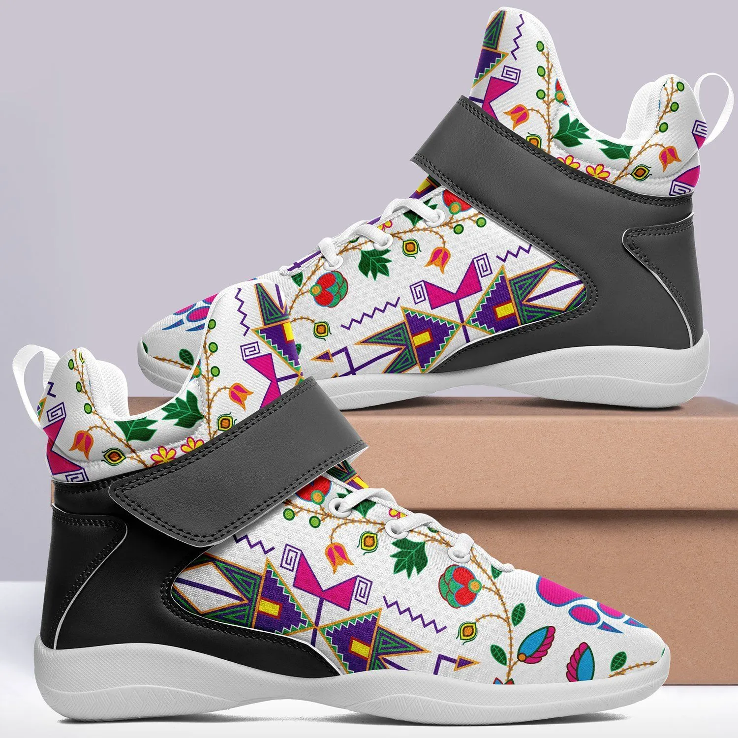 Geometric Floral Fall White Ipottaa Basketball / Sport High Top Shoes - White Sole