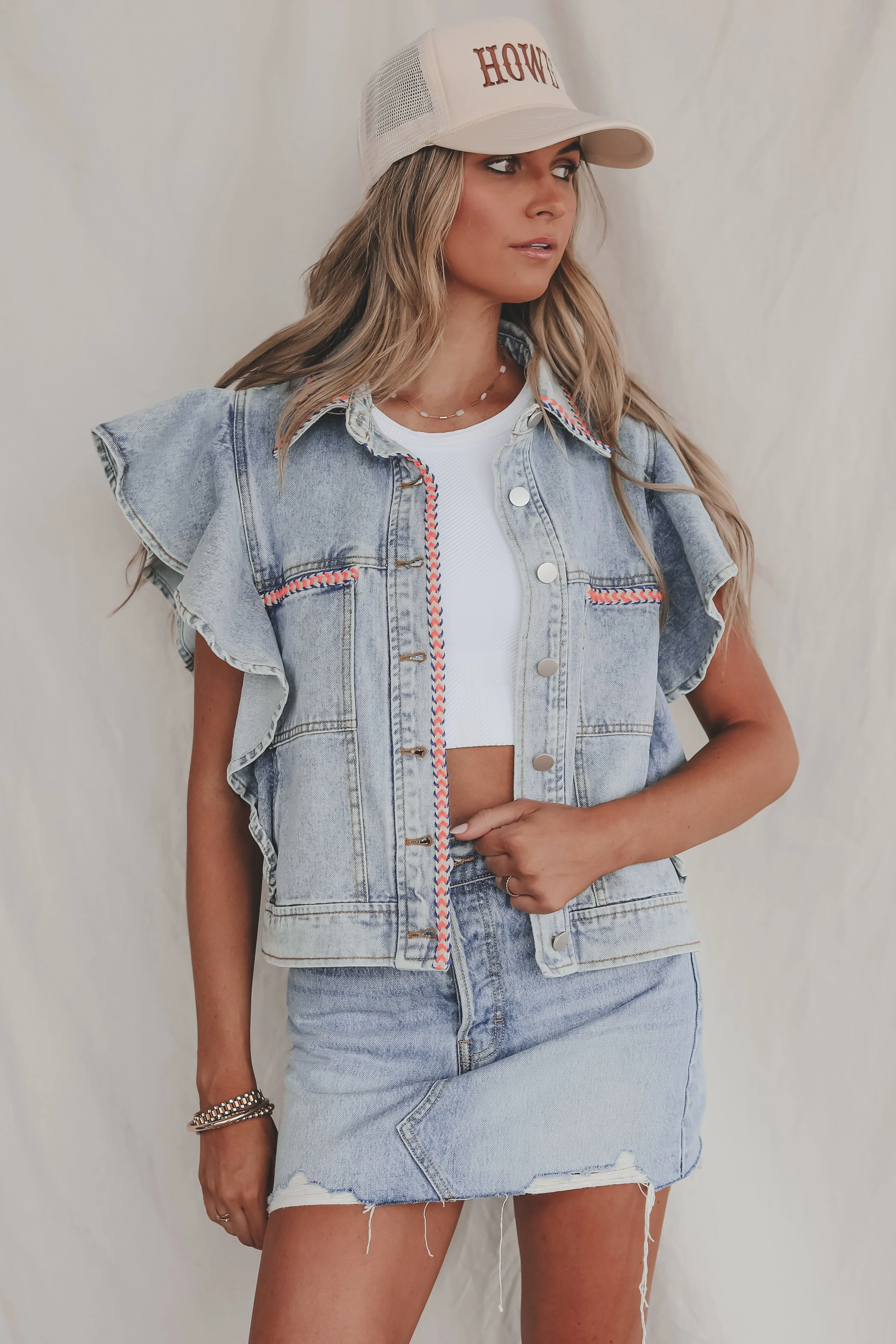 Girls Rule Denim Button Up Top