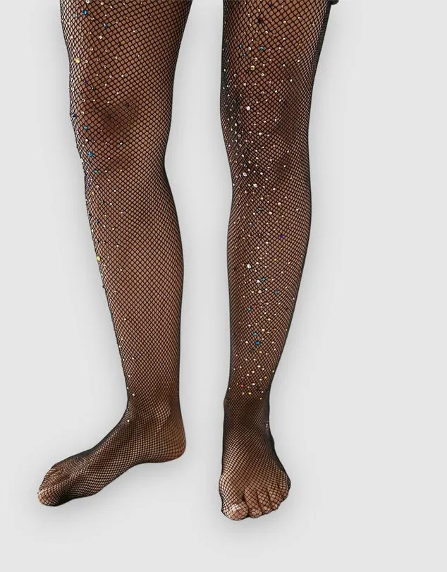 Glitter Fishnet Tights - Black