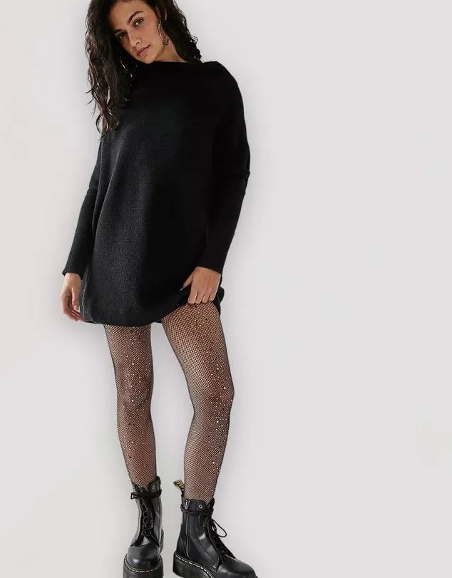 Glitter Fishnet Tights - Black