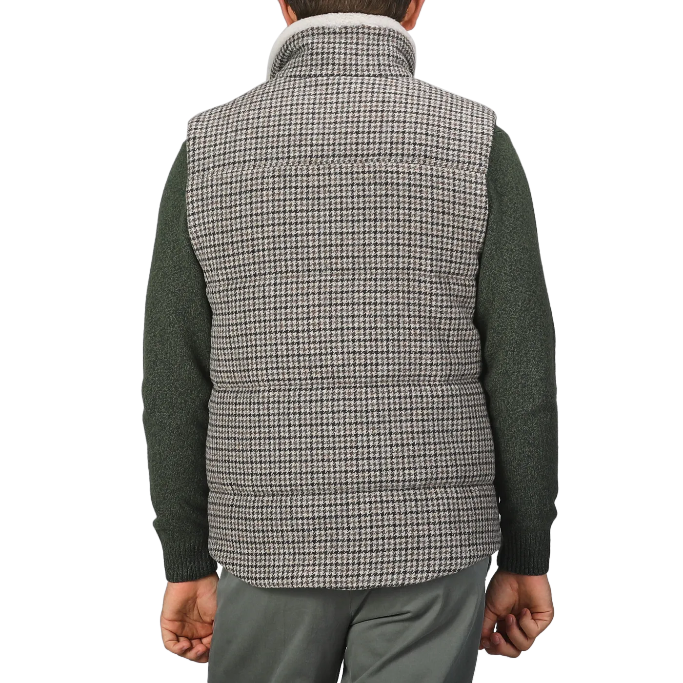 Green Houndstooth Wool Tweed Padded Gilet