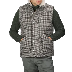 Green Houndstooth Wool Tweed Padded Gilet