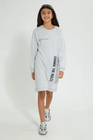 Grey Melange Slogan Long Sweatshirt