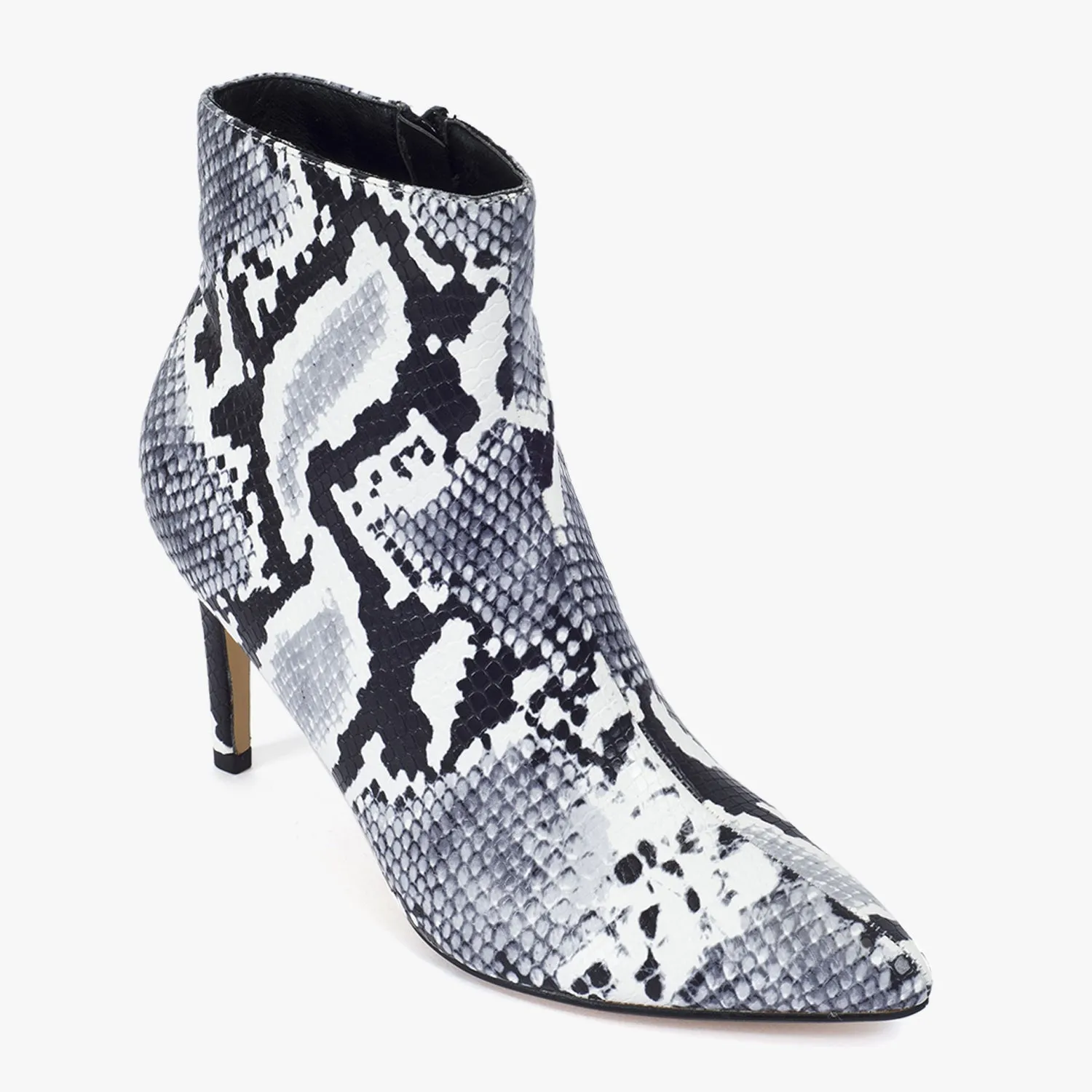 Grey Snake Stiletto Low Heel Ankle Boots