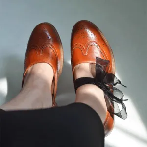 Handmade Leather Brogue Loafers For Women In Black/Brown