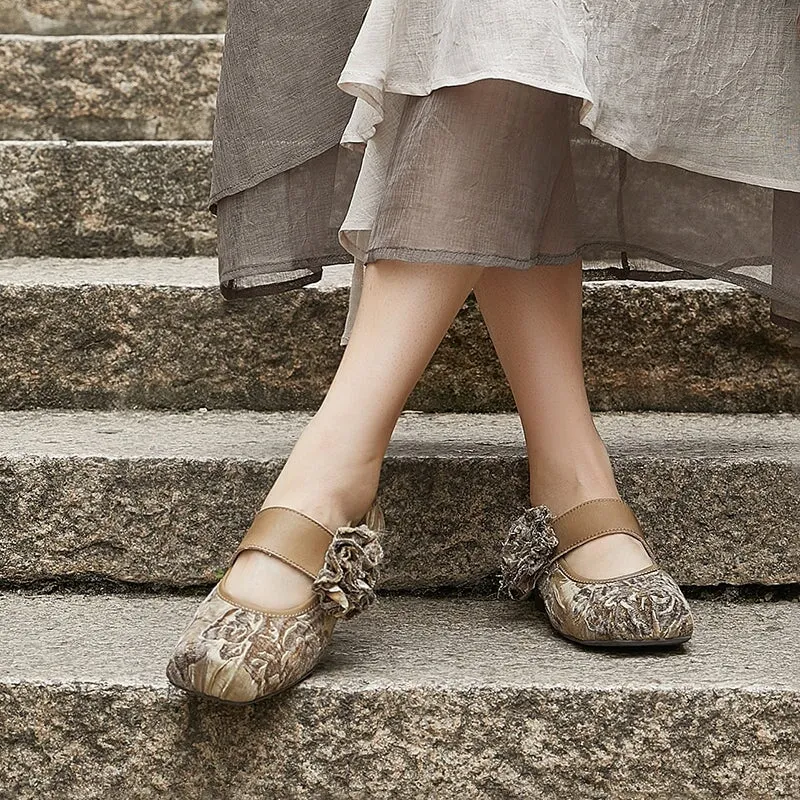 Handmade Leather Mary Jane Shoes Ballet Flats in Pink/Camel/Black