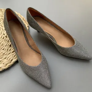 Handmade Leather Point Toe Pumps 50mm Kitty Heel In Nude/Black/Gray Fashion Style