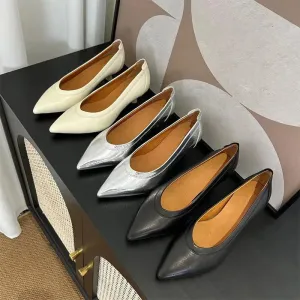 Handmade Sheepskin Point Toe Pumps 55mm Kitty Heel In White/Black/Silver Fashion Style