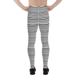 Horizontal Stripe Print Men's Leggings, Horizontal Striped Printed Meggings- Made in USA/EU/MX