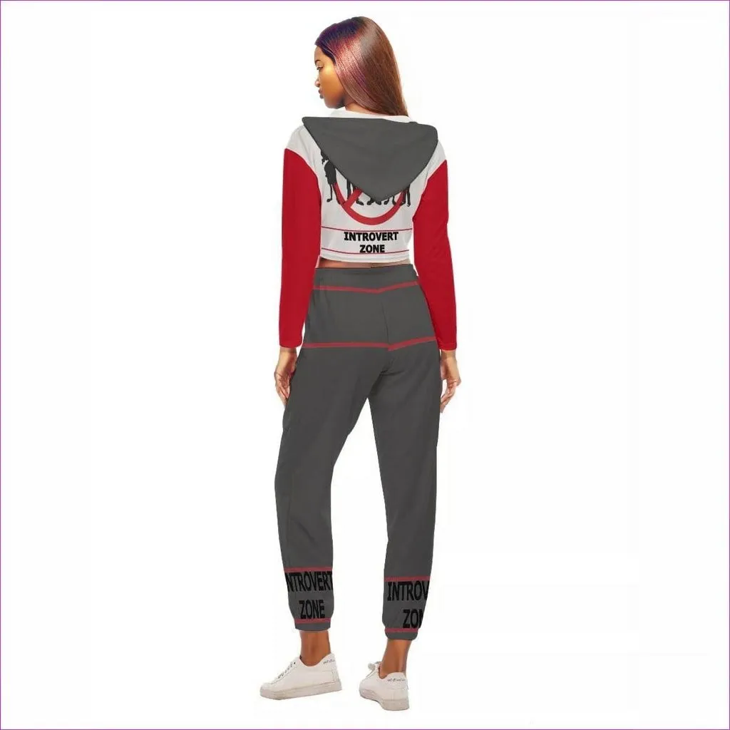 Introvert Zone Womens Crop Hoodie Sports Set