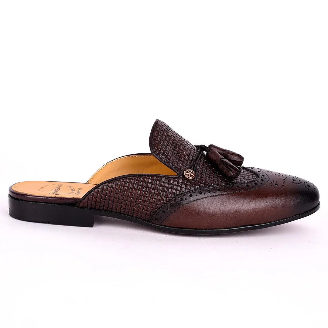 John Mendson Half  Woven designed leather Shoe-Brown